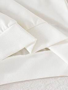 Teen Girls Sweatsuit Set, White Digital Print & Black Bow Crew Neck Sweatshirt, Black Skinny Pants, Comfortable Fitted - White - View 7