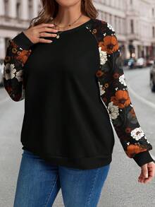 EMERY ROSE Plus Size Women Vintage Floral Print Sweatshirt, Suitable For ,Spring - Multicolor - View 5