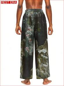SHEIN Rest Era Men's Baby Printed Pants With Classical Artistic Pattern, Filled With Artistic And Retro Vibe, Loungewear Bottom, Winter