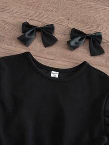 SHEIN 青少年女孩休闲拼布心形印花荷叶边长袖上衣，秋季