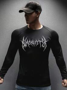 Coreblaze Men's Slim Fit Skeleton Print Long Sleeve Athletic T-Shirt - Black - View 5