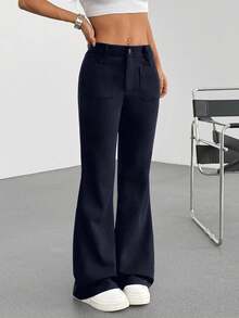 Flirla 2025 新款女士修身优雅休闲喇叭裤 - 藏蓝色 - 查看 6