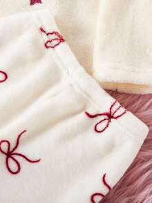 SHEIN 2pcs Baby Girls' Plush Butterfly Print Long Sleeve Top And Pants Pajama Set - Multicolor - View 7