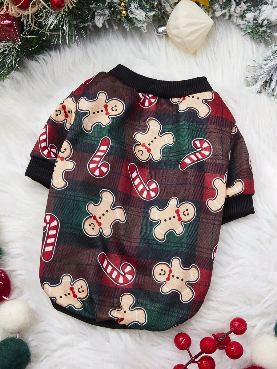 PETSIN Gingerbread Pet Print Casual Sweatshirt, Suitable For Christmas Occasions - Multicolor - View 1