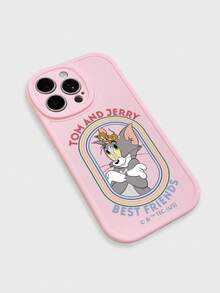 TOM & JERRY X SHEIN Étui de téléphone rose antichoc protégeant l'appareil photo, avec l'impression classique du dessin animé "Le Chat et la Souris" et le texte "MEILLEURS AMIS", dans un style mignon et doux. Compatible avec iPhone et Galaxy, idéal pour les amateurs de dessins animés classiques, les adolescents et les filles. Parfait pour une utilisation quotidienne et comme cadeau. Étui de téléphone compatible avec iPhone 17 /Air / 17 Pro / 17 Pro Max, coque compatible avec iPhone et Galaxy - Rose bonbon - Voir 3