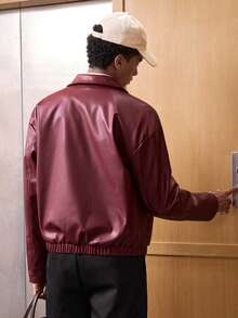 SWAVVY 男士时尚百搭休闲通勤长袖夹克 - 中紫紅色 - 查看 4