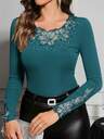 SHEIN Clasi Elegant Women's Top With Lace Collar And Cuffs