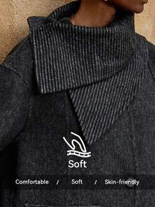 Lumalex VITNOS 新款奢华羊毛大衣，秋冬高端休闲宽松长袖双面女式外套，配围巾，秋季新款女装，冬季，休闲优雅，时尚秋季，周末度假，晚宴，秋冬工作装，今冬时尚单品，御寒外套，新年，生日礼物，冬季奢华外套，适合约会、外出、夜生活、婚礼、假日、生日等场合，温暖舒适的秋冬女装 - 黑色 - 查看 5