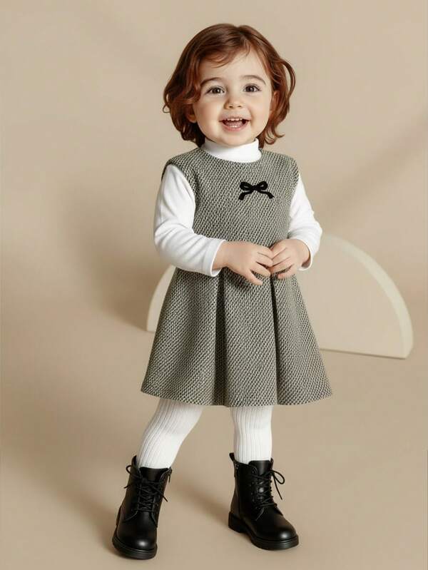 Anewsta Set de 2 piezas de top básico y vestido elegante para niña de 6 meses a 3 años para otoño e invierno