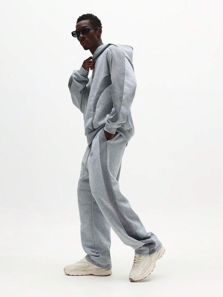 SUMWON 男式混色连帽衫套装宽松运动裤休闲家居服配套运动服冬季舒适超大套头衫 - 灰色 - 查看 1