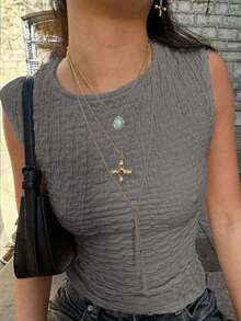 Women's All-Match Versatile Textured Fitted Tank Top, Summer Casual - Grey - View 7
