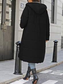 EMERY ROSE Áo khoác nữ có mũ kéo khóa, kiểu dáng thường ngày, phong cách giản dị. - màu đen - Xem 2