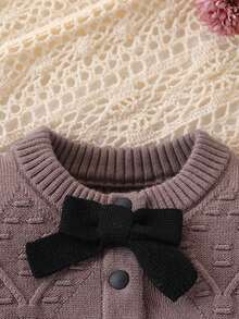 SHEIN Baby Girl Butterfly Decor Patchwork Ruffle Trim Long Sleeve Single-Breasted Knitted Jumpsuit, Suitable For Various Occasions Fall Winter - Coffee Brown - View 5