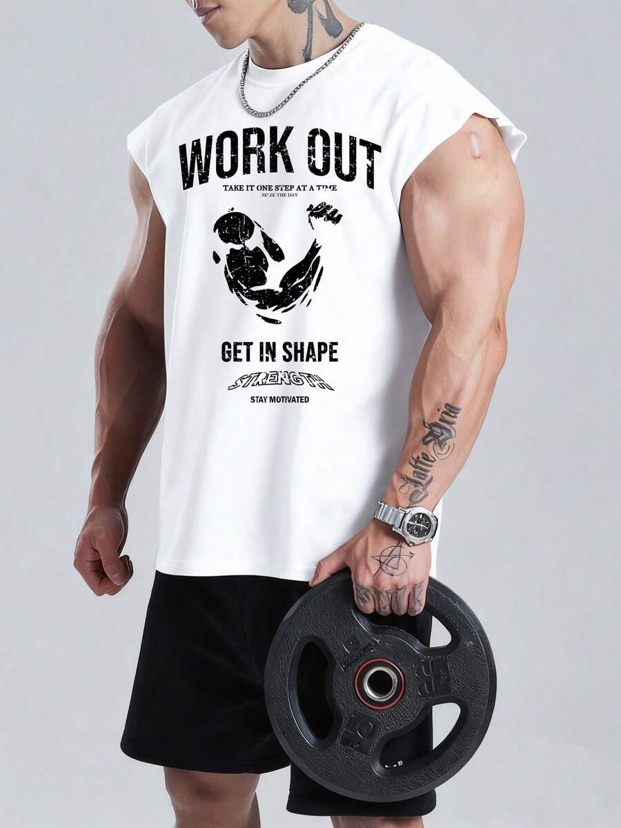 Manfinity Sport PWRUP T-shirt de sport sans manches minimaliste imprimé pour hommes