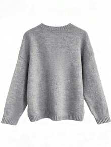 EMERY ROSE Plus Size Dropped Shoulder Five-Pointed Star Jacquard Knit Crew Neck Sweater