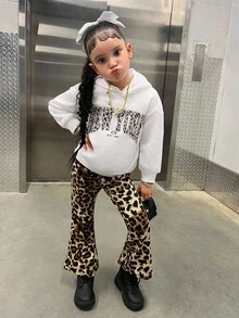 2pcs/Set Young Girls Casual Raglan Hoodie Sweatshirt + Knit Flare Pants, Fashionable Everyday Outfit - Multicolor - View 3