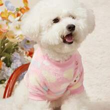 PETSIN 1件宠物猫狗通用基础化妆小猫爱时尚图案印花毛绒保暖弹力舒适狗圆领毛衣 - 彩色 - 查看 8