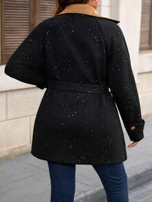 SHEIN Áo khoác dài vừa phải có túi xéo màu bạc tương phản thường ngày dành cho nữ cỡ lớn - màu đen - Xem 2