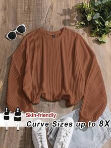 SHEIN CURVE+ Blusa de manga larga para mujer talla grande, casual y holgada de otoño, ropa de otoño para mujer