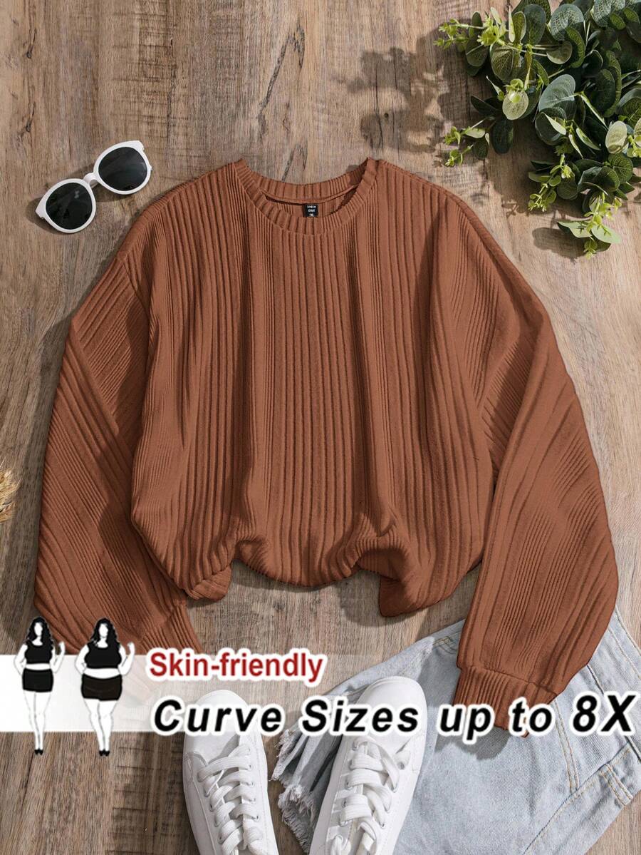 SHEIN CURVE+ Blusa de manga larga para mujer talla grande, casual y holgada de otoño, ropa de otoño para mujer