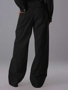 MUSERA 直筒卷边牛仔裤，优雅夜生活秋季性感可爱酷女孩街头风春夏装扮 - 黑色 - 查看 4