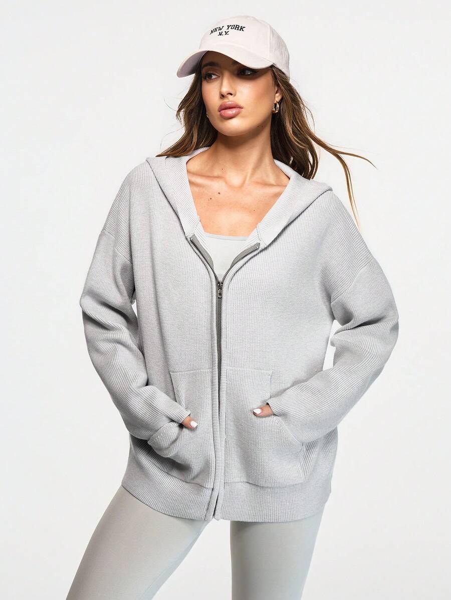 Eassivo Eassivo 休闲常规宽松长袖连帽卫衣 - 灰色 - 查看 1