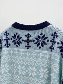 NEON BLANC Brand - Autumn/Winter New Men Sweater - Crew Neck Jacquard - Loose & Comfortable Casual, Christmas Ugly Sweater - Blue - View 5