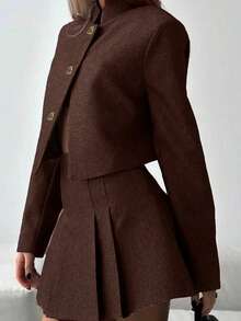 Siren Gaze 女士时尚商务西装外套和裙子两件套 - 深灰色 - 查看 1