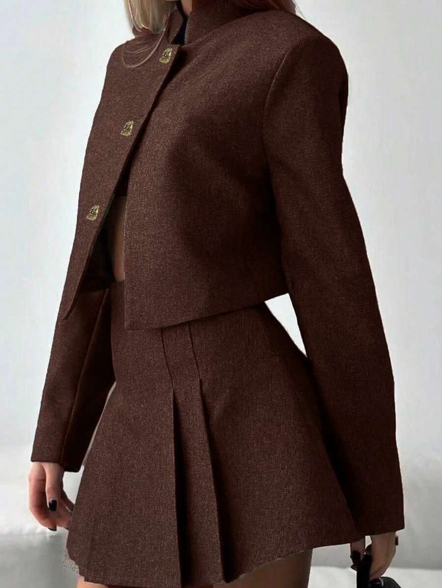 Siren Gaze 女士时尚商务西装外套和裙子两件套 - 深灰色 - 查看 1