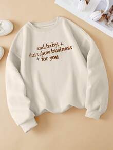 INAWLY Women's Sweatshirts/Letter Pattern Embroidery/Embroidery Crafts, Embroidery Styles/Fun Sweatshirts/Cute New Year Party Sweatshirts, Winter Retro Sweatshirts, Casual Simple Fashion Sweatshirts/Women's Loose Casual Round Neck Tops/Autumn And Winter - Beige - View 2
