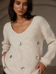 Aveloria New Handmade Sequin Embroidered Fashionable Versatile Pullover Sweater - Apricot - View 3