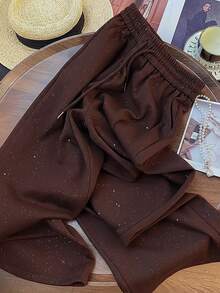Franclia Starry Sky Elastic Waist Casual Straight Leg Wide Leg Pants - Brown - View 5