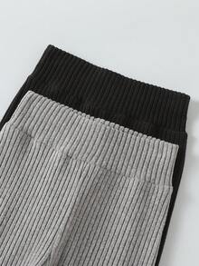 Genkimix Kids 2 件女童蝴蝶结刺绣打底裤，天鹅绒衬里，适合秋冬季日常休闲穿着 - 彩色 - 查看 8