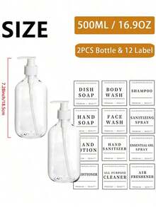 Bộ 2 chai đựng sữa dưỡng thể dạng nhấn 500ml/16oz kèm 12 nhãn chống thấm nước, chai nhựa đựng sữa dưỡng thể có thể tái sử dụng để đựng dầu gội, sữa tắm, dầu xả - Bộ chai rỗng dùng cho phòng tắm khách sạn, trang trí nhà cửa, trang trí mùa thu, trang trí nhà cửa dịp tựu trường. - Nhiều màu - Xem 19