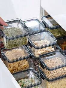Food Storage Containers | Modern Transparent Grain Jars For Kitchens And Pantries | Sealed And Leak-Proof, Stackable Design | Transparent Dry Food Handlers For Grains, Coffee, And Snacks - Clear - View 9