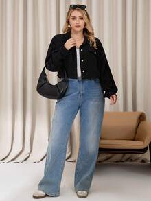 Elaquor Veste ample à manches longues et épaules tombantes en couleur unie pour femmes grandes tailles, automne et hiver. Veste noire, tenues décontractées pour femmes, tenues d'aéroport, vêtements d'hiver pour femmes - Noir - Voir 3