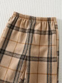 Cozy Pixies 2pcs/Set Baby Boys Cartoon Bear Pattern Knitted Soft Crew Neck Long Sleeve Pullover Sweatshirt And Elastic Waist Long Pants Set, Thermal Lined Thick For Winter - Apricot - View 5