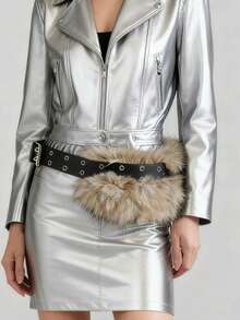 ROMWE Hippie 1pc Punk Style Furry Patchwork Belt, Y2K Fashion Double Air Vents Leather Belt, Personalized Decoration Accessory - Multicolor - View 3