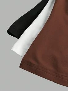 Set Of 3 Slim-Fit Long-Sleeved T-Shirts With Round Neck, 95% Cotton, Minimalist And Casual Style For Women - 多色 4 - 查看 9