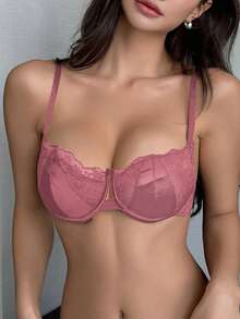 DAZY Sujetador sin acolchado con aro, de encaje semitransparente, ligero - Rosa vieja - Ver 3