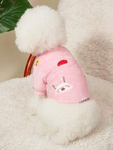 PETSIN 1件宠物猫狗粉色红色草莓印花法兰绒保暖、弹力舒适圆领卫衣 - 粉色 - 查看 4