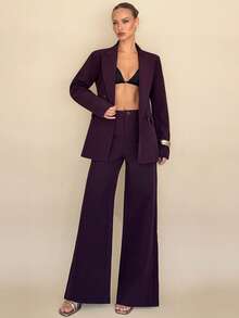 Almamuse Conjunto de blazer y pantalones de oficina de otoño para mujer con doble botonadura, cuello con muesca y cintura ceñida