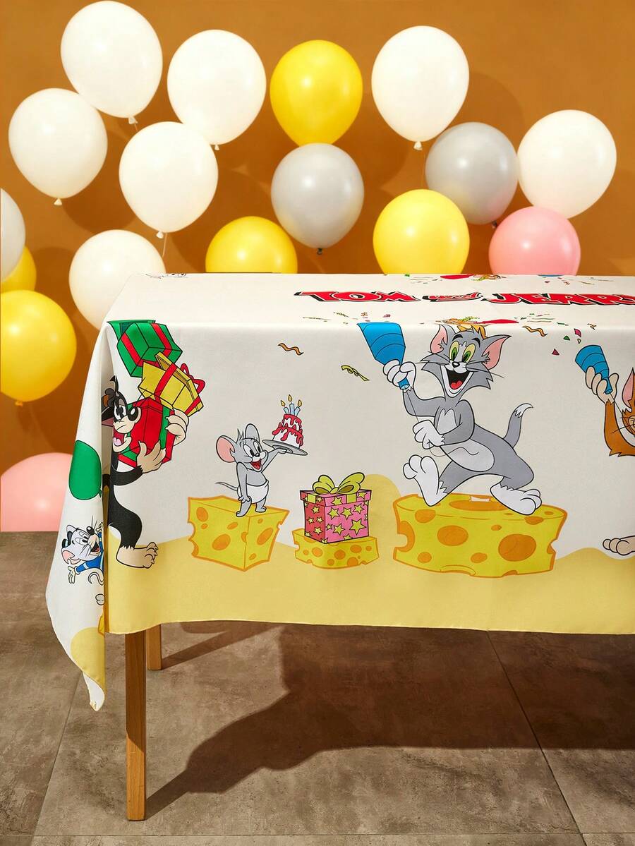 TOM & JERRY X SHEIN 1 pièce Nappe de fête joyeuse, en matériau imperméable, antidérapante et résistante à l'usure, indéfrisable, de différentes tailles convenant à différentes tables - Jaune citron - Voir 1