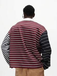 SUMWON Áo thun polo bóng bầu dục Boxy Fit Blocking có sọc nhiều màu, tay dài thường ngày - Nhiều màu - Xem 2