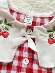 Vintaside Kids 女童秋季刺绣翻领长袖高端西式格子连衣裙，适合生日派对、学校活动、日常外出、露营等。 - 紅色 - 查看 5