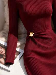 Franclia 优雅高领长袖针织连衣裙，秋冬