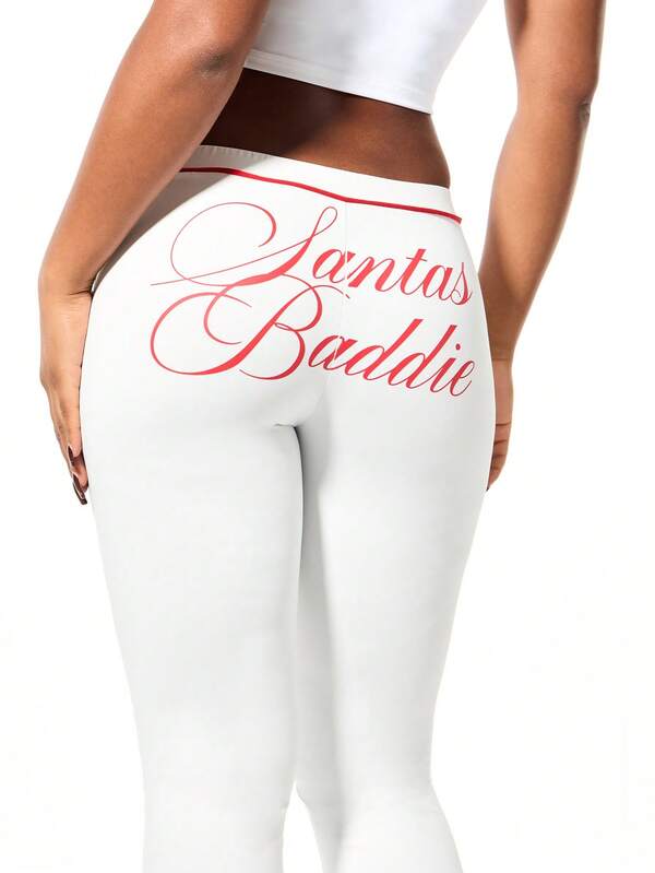 SUMWON WOMEN Santa Baddie Script Holiday Graphic Back Flare Sweatpants Festive Christmas Winter Lounge Pants