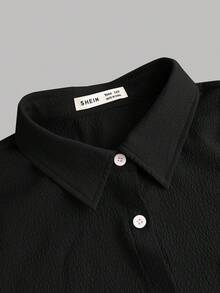 SHEIN Girlism Set da 3 pezzi per ragazze adolescenti: canotta bianca, pantaloncini casual e top con camicia - nero - Visualizzare 3