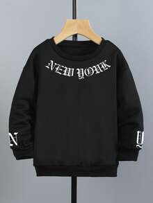 小男孩圆领长袖休闲百搭黑色套头衫套头运动衫 - 黑色 - 查看 3