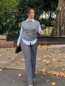 NegzBox Elegant High Neck Loose Casual Versatile Sleeveless Knit Sweater Vest In Fall/Winter - Dark Grey - View 5